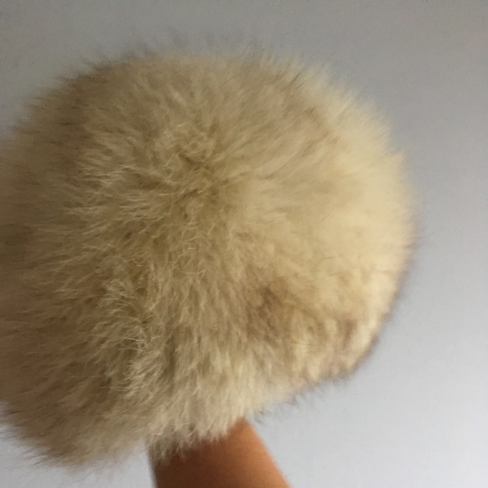 White fox fur hat Russian style for small head 14 inches